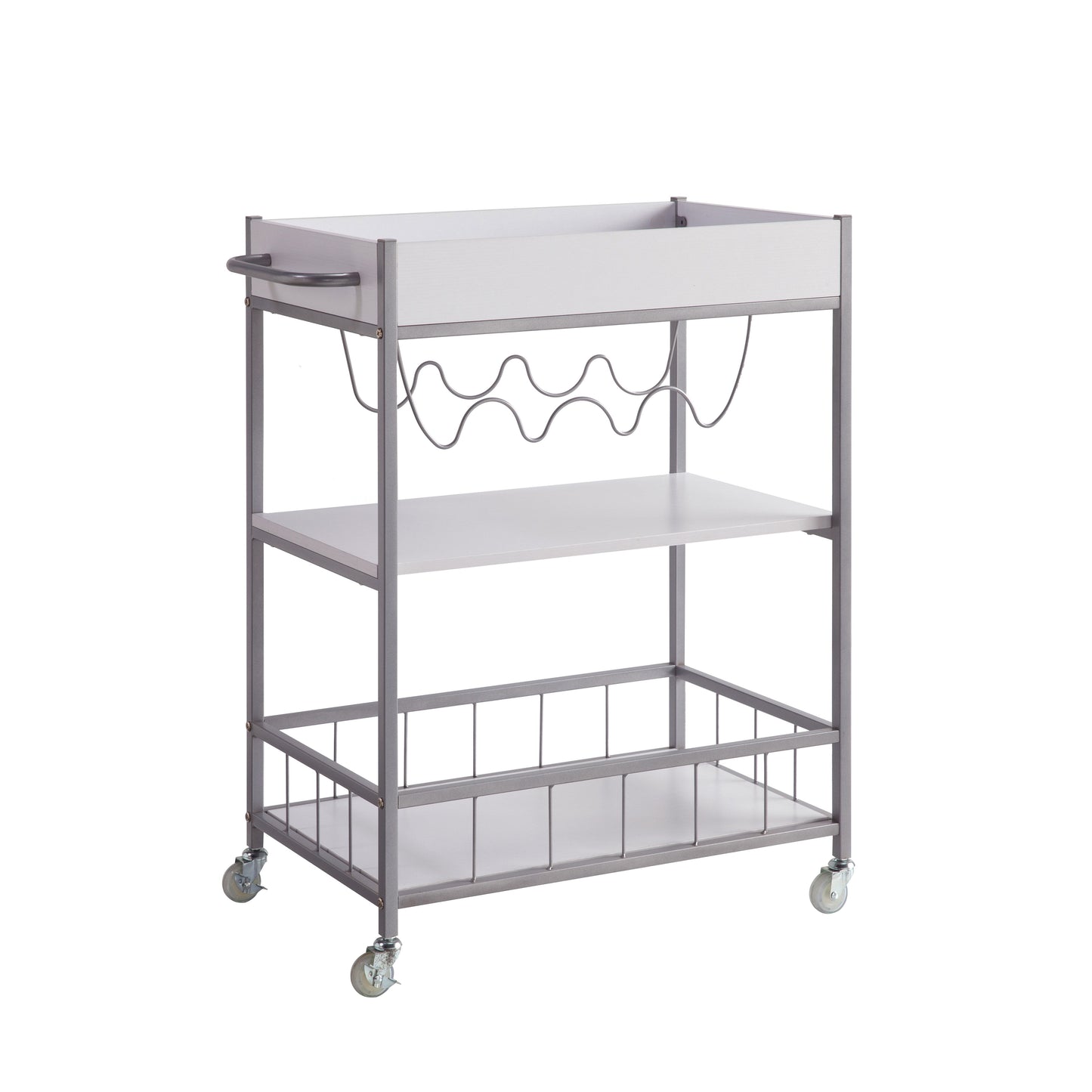 Rolling Kitchen Cart With Storage And Four Wine Bottle Rack