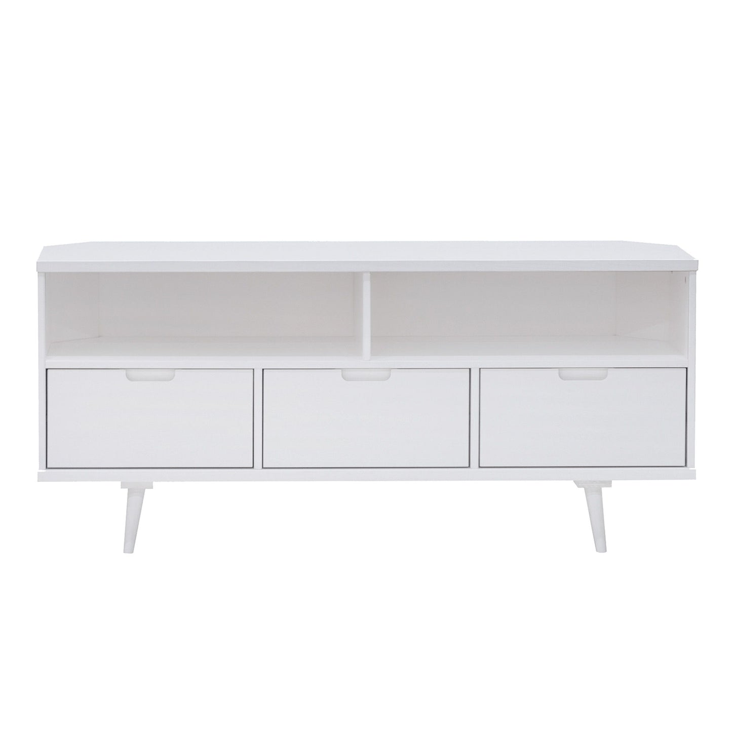 Mid-Century Modern Minimalist 3 Drawer Corner TV Stand For TVs Up To 58 - White