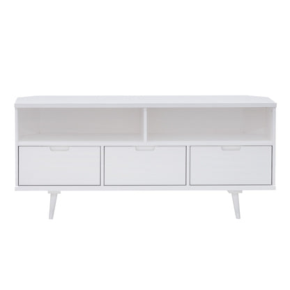 Mid-Century Modern Minimalist 3 Drawer Corner TV Stand For TVs Up To 58 - White