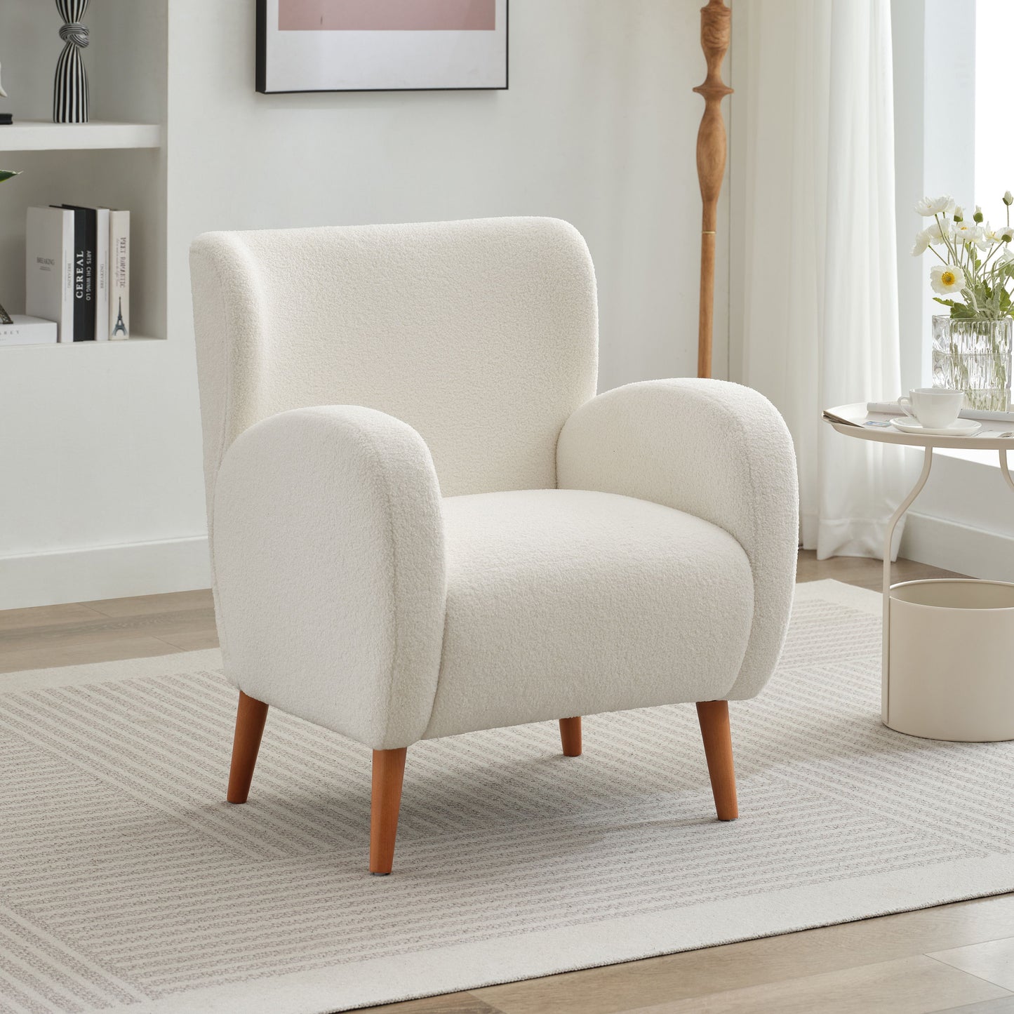 Modern Wing Back Lounge Chair Stylish Design, Soft Fabric, Solid Wood Legs, Durable Frame