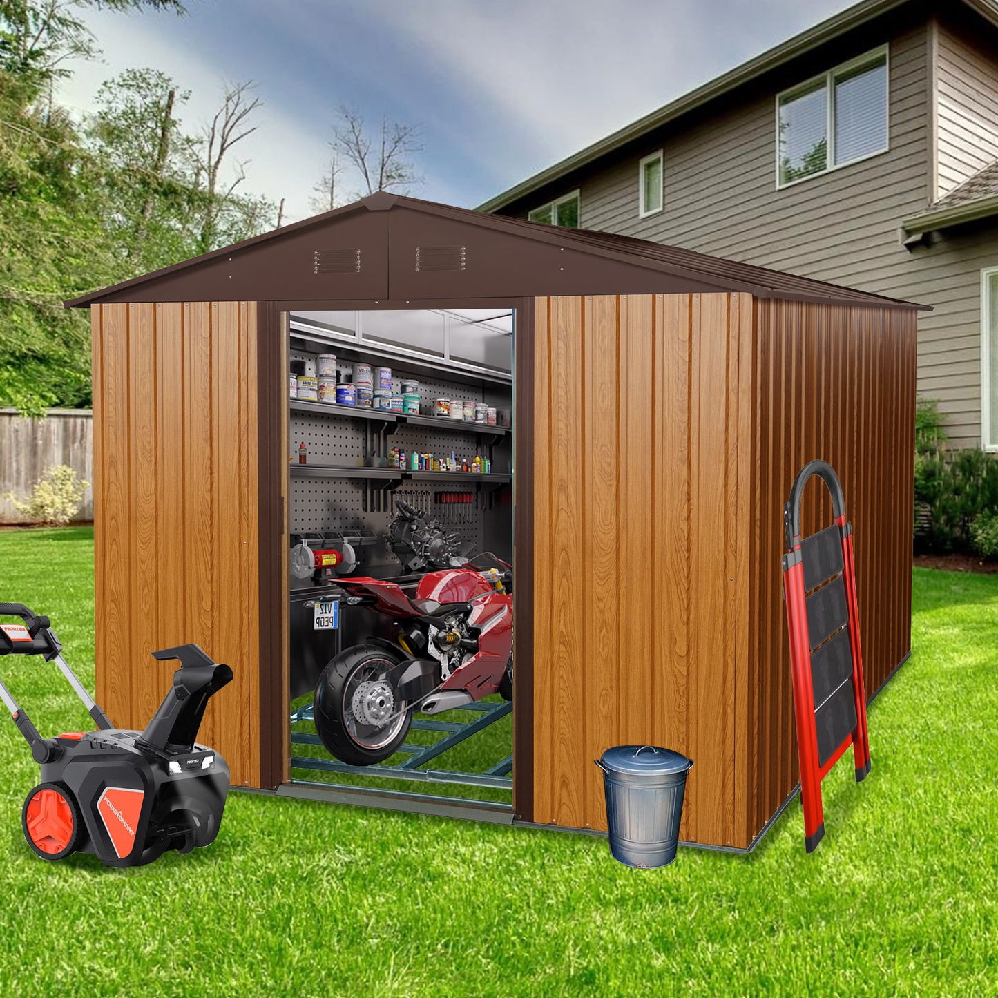 Outdoor Metal Storage Shed With Floor Base