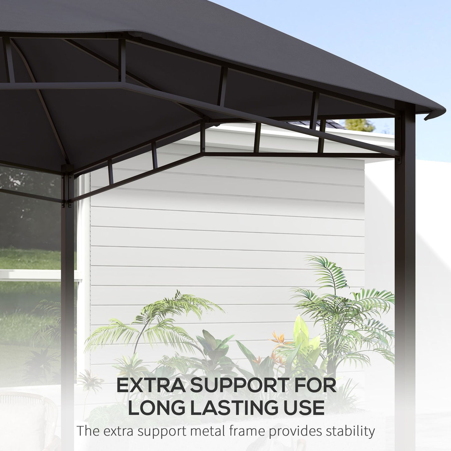 Outsunny - 10' x 10' Soft Top Patio Gazebo Outdoor Canopy With Unique Geometric Design Roof, All-Weather Steel Frame - Gray