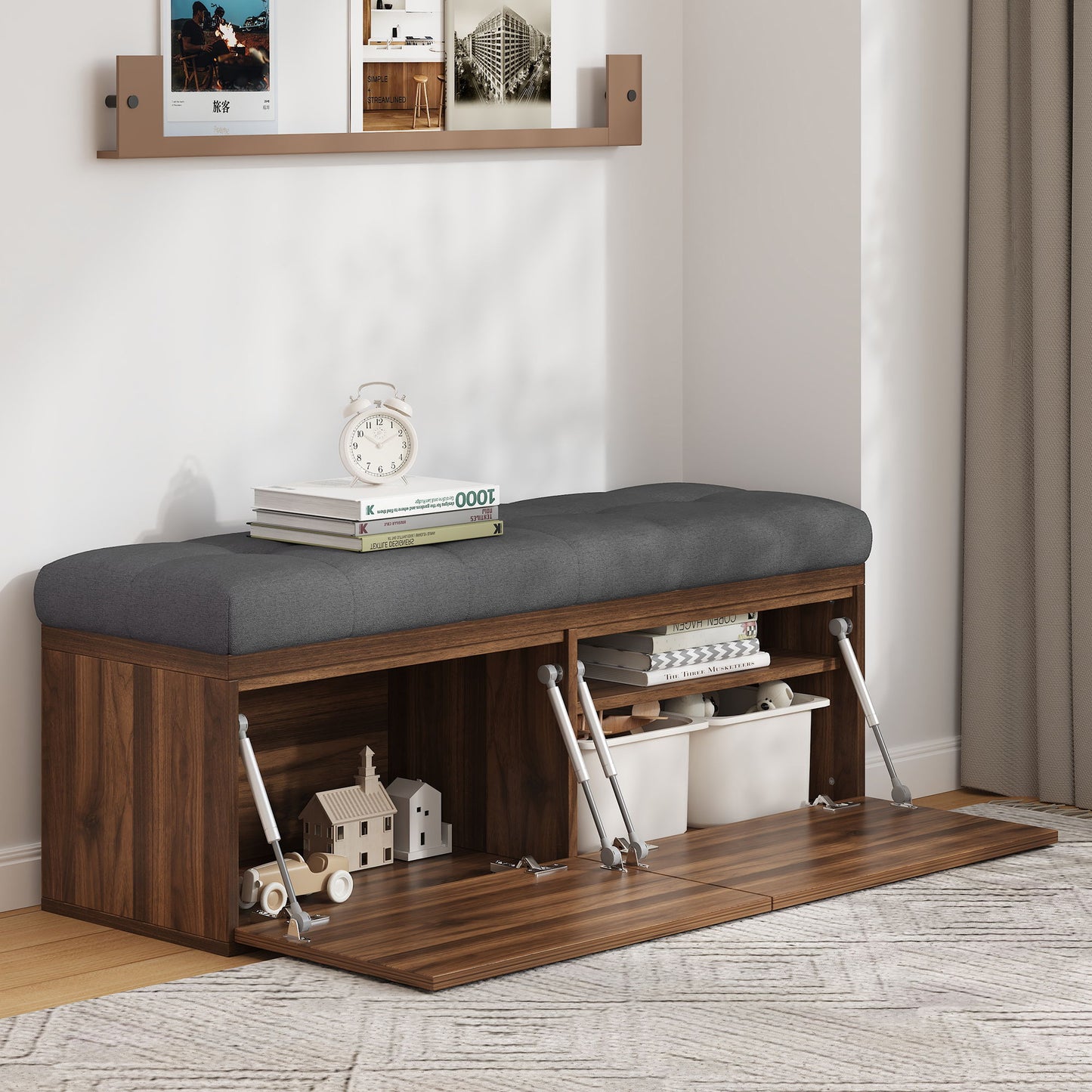 Shoe Storage Bench Entryway Shoe Cabinet Storage Ottoman With Padded Seat Cushion And Double Doors For Entryway, Hallway And Bedroom