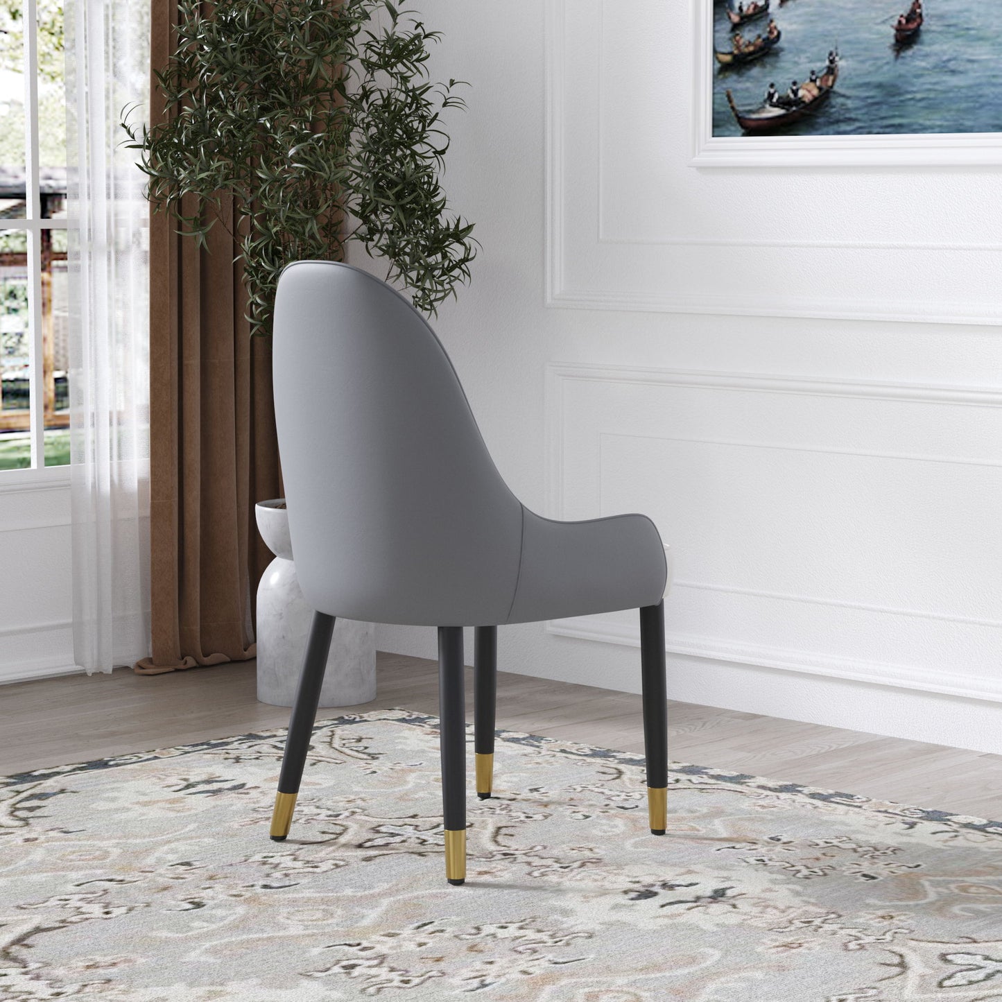 Modern PU Sponge-Filled Dining Chair, Solid Wood Metal Legs, Suitable For Restaurants, Living Rooms And Rooms (Set of 2)