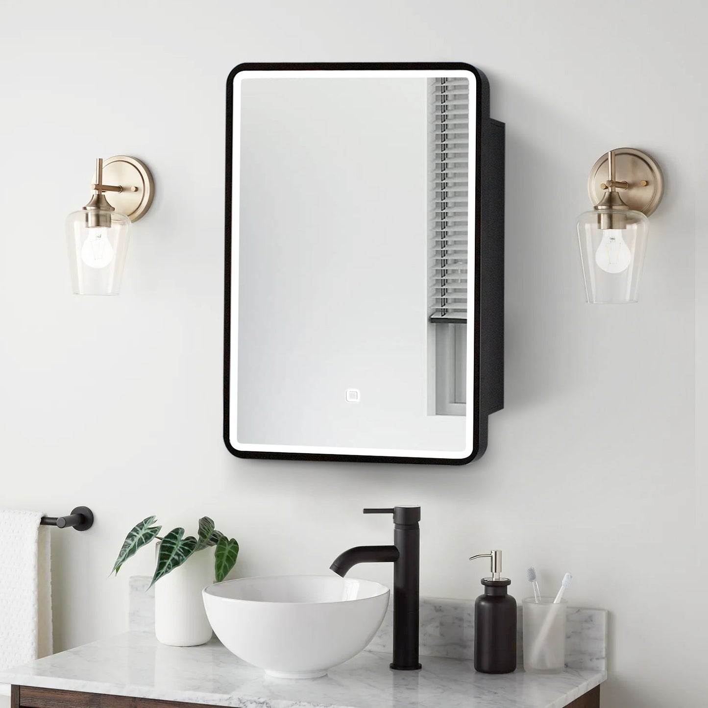 24X30" Led Black Framed Wall Mount Medicine Cabinet With Mirror Anti - Fog Function 3 Colors With Light - Black