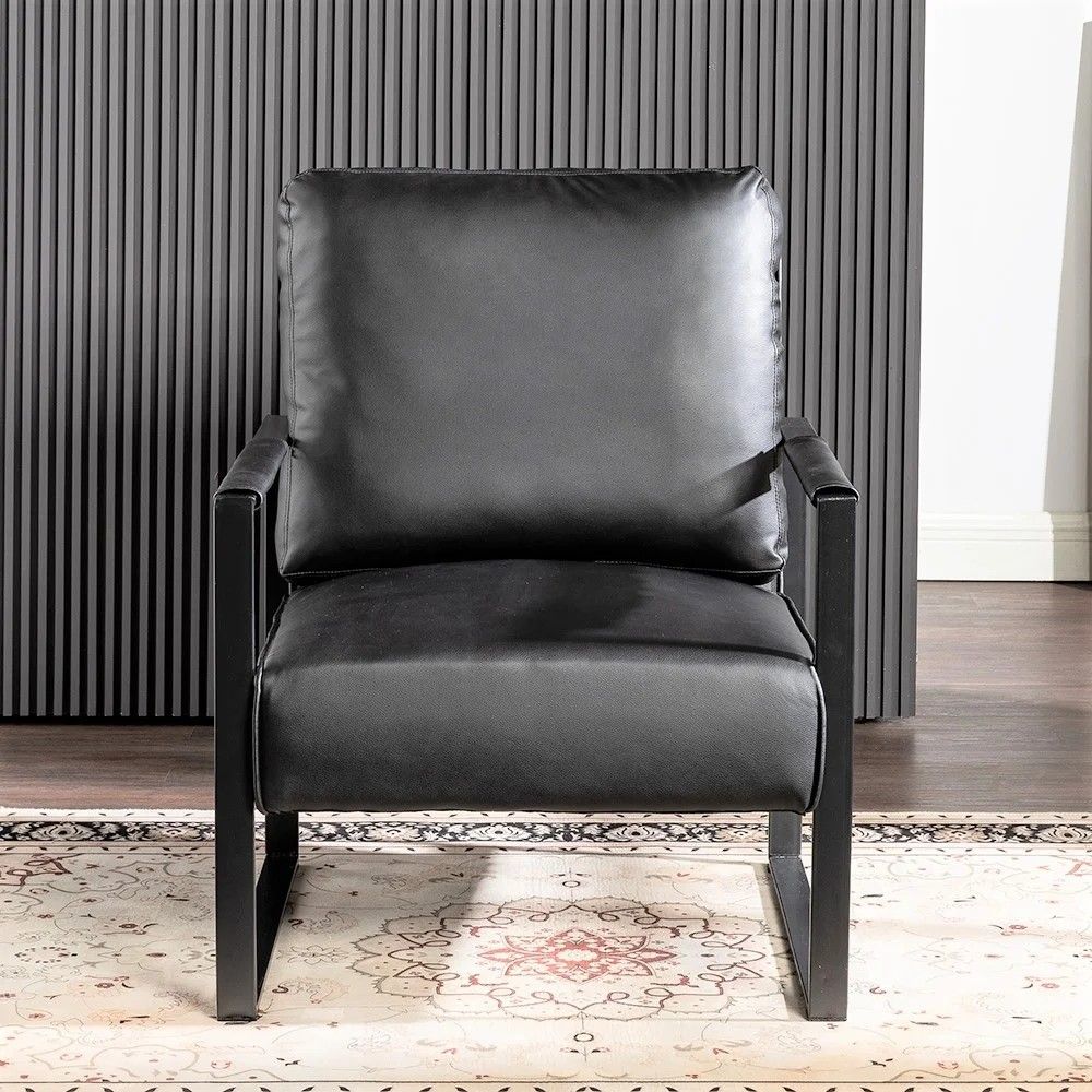 Classic Mid Century Modern Accent Chair With Durable Square Metal Frame, Armchair