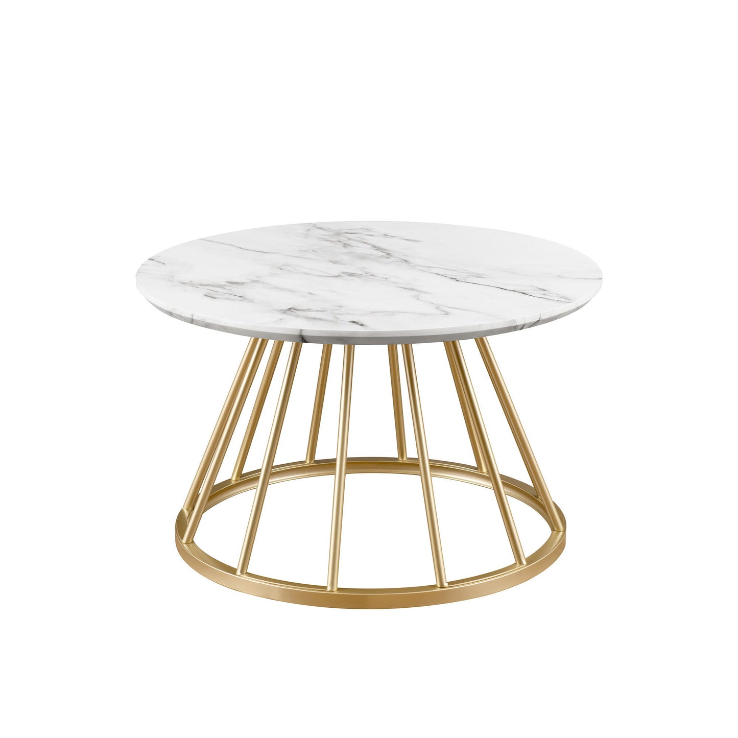 Modern Round Coffee Table With Metal Base - White / Gold