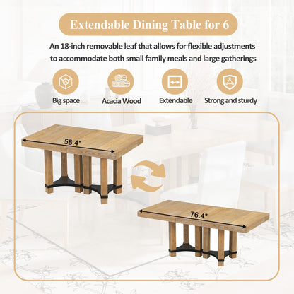 Topmax - 7 Piece Rustic Extendable Dining Table Set With Removable Leaf, 2 Arm Chairs And 4 Armless Chairs - Natural