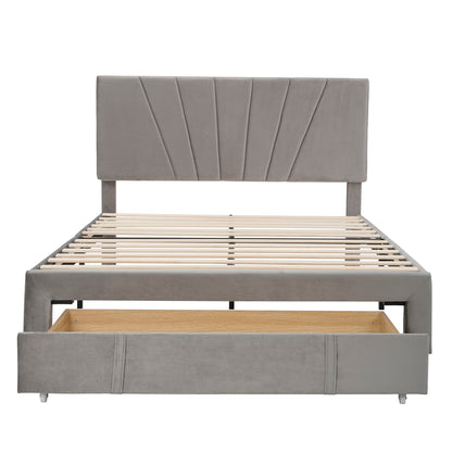 Storage Bed Velvet Upholstered Platform Bed With A Big Drawer