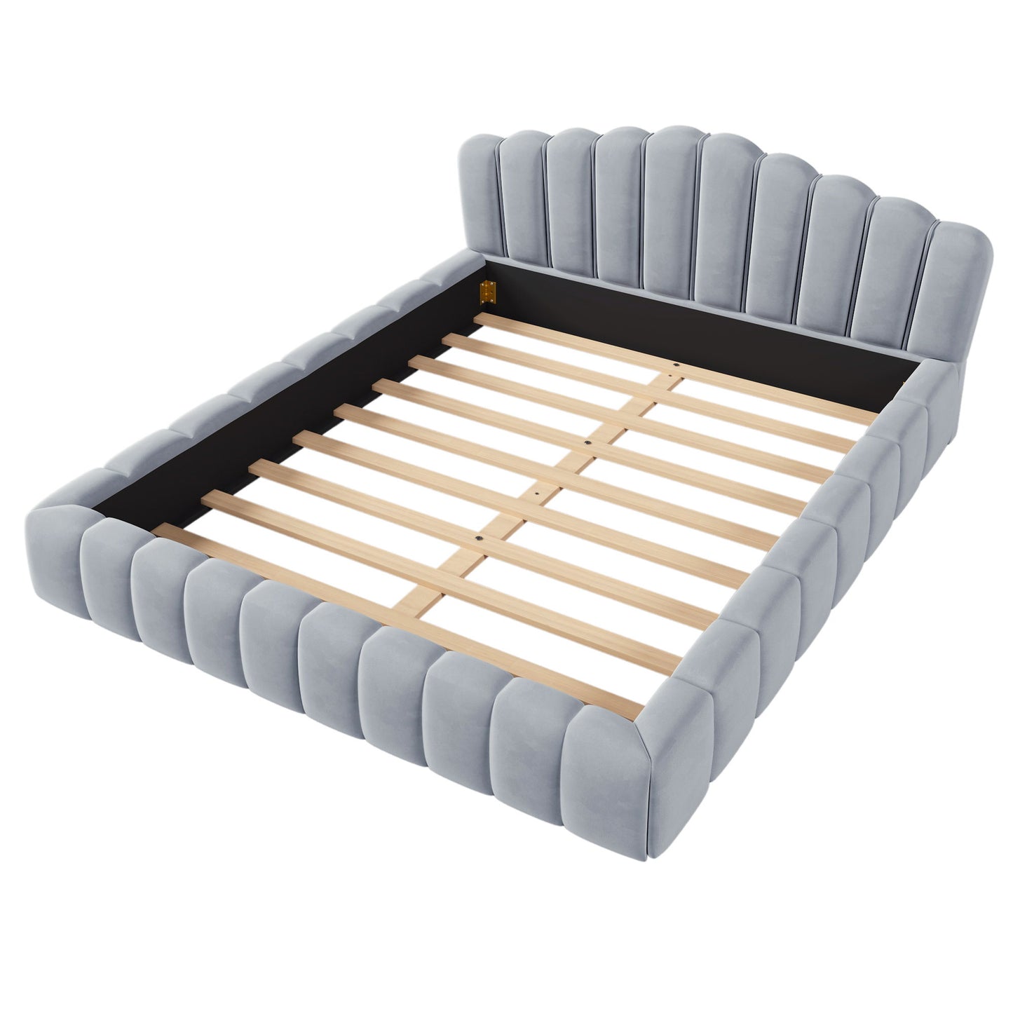 Floor Bed Frame Shell Shaped Headboard For Bedroom, No Box Spring Needed