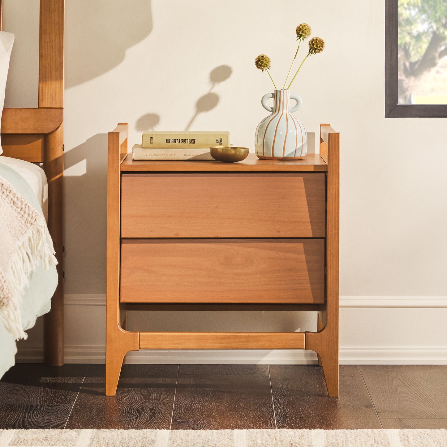 Scandi - Angle Face Solid Wood Nightstand - Caramel