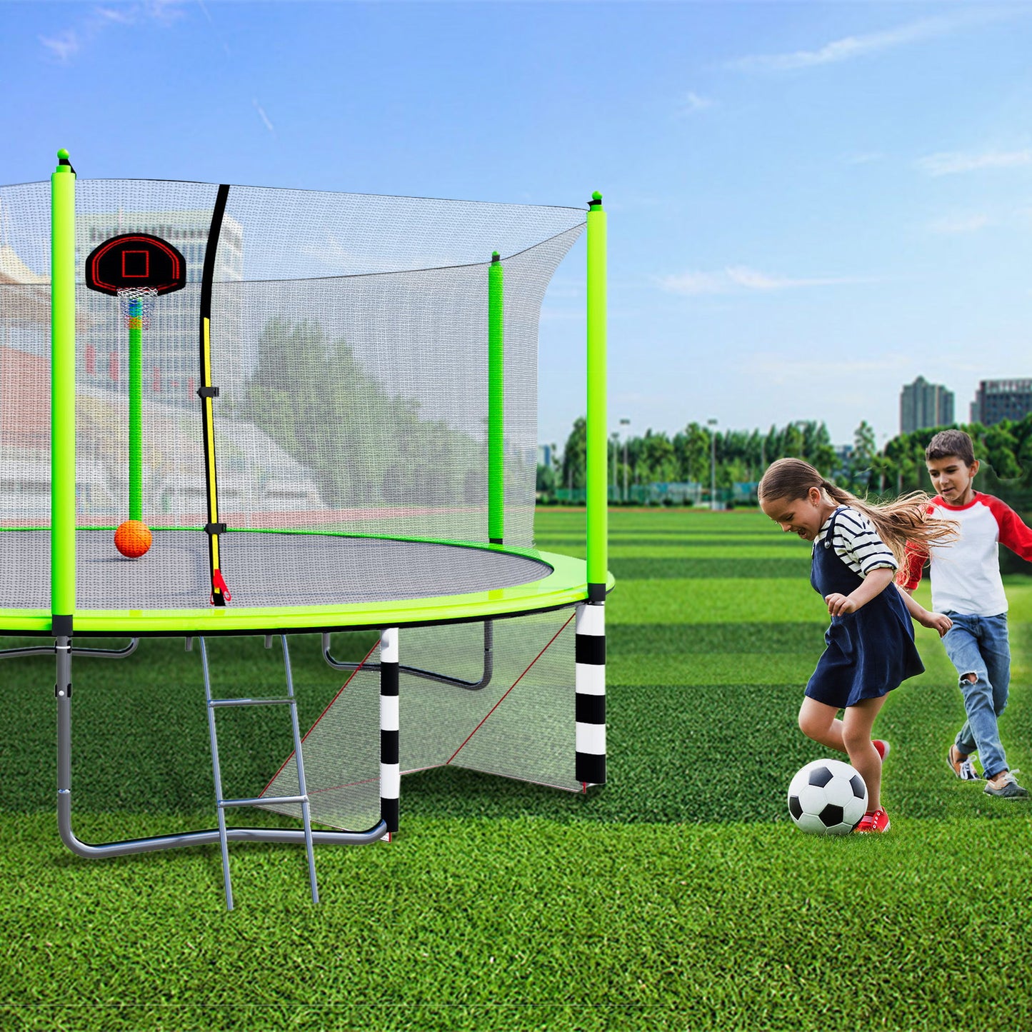 16Ft Trampoline With Basketball Hoop Pump And Ladder (Inner Safety Enclosure) With Soccer Goal