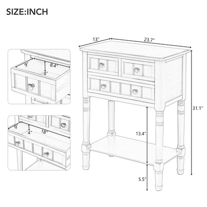 Narrow Console Table, Slim Sofa Table With Three Storage Drawers And Bottom Shelf