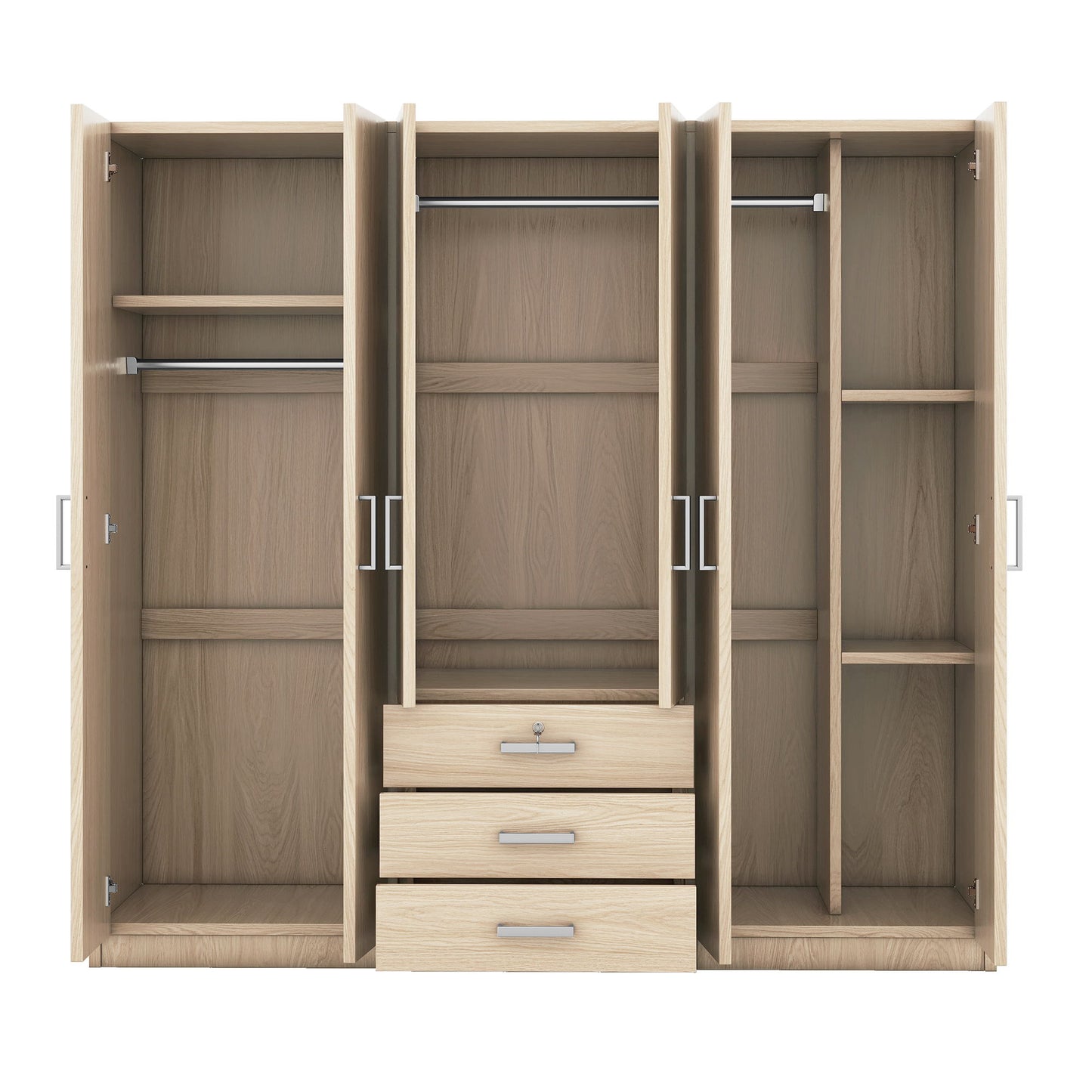 6 Doors Wooden Wardrobe Storage For Bedroom With Big Drawers