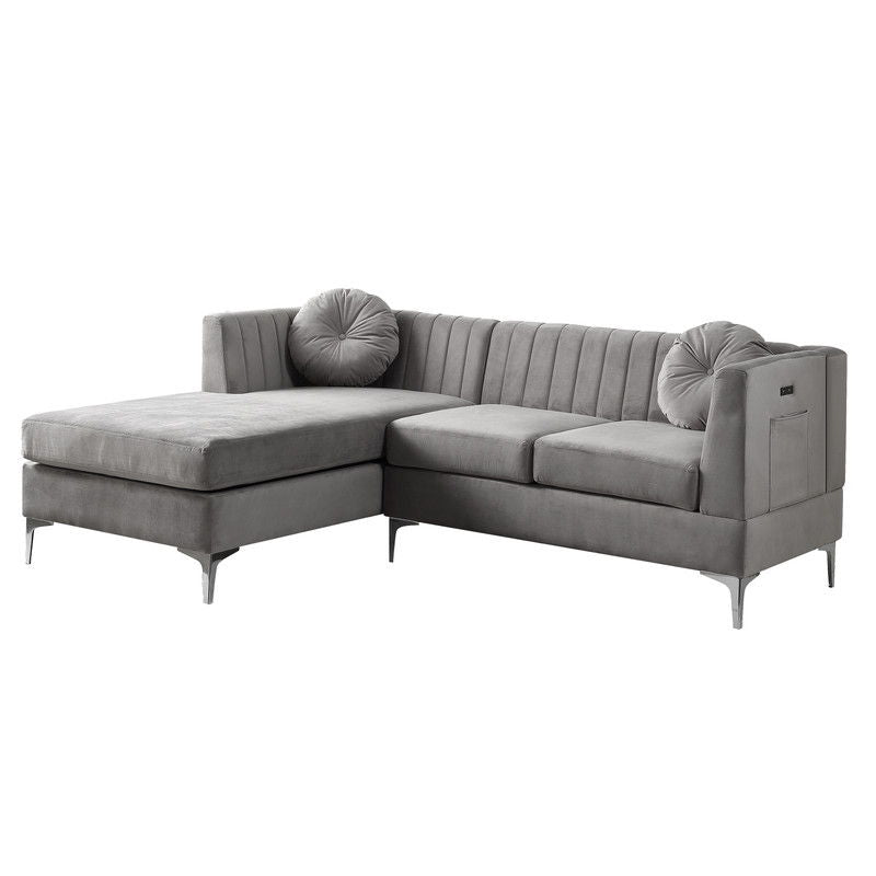 Chloe - Velvet Sectional Sofa Chaise With USB Charging Port