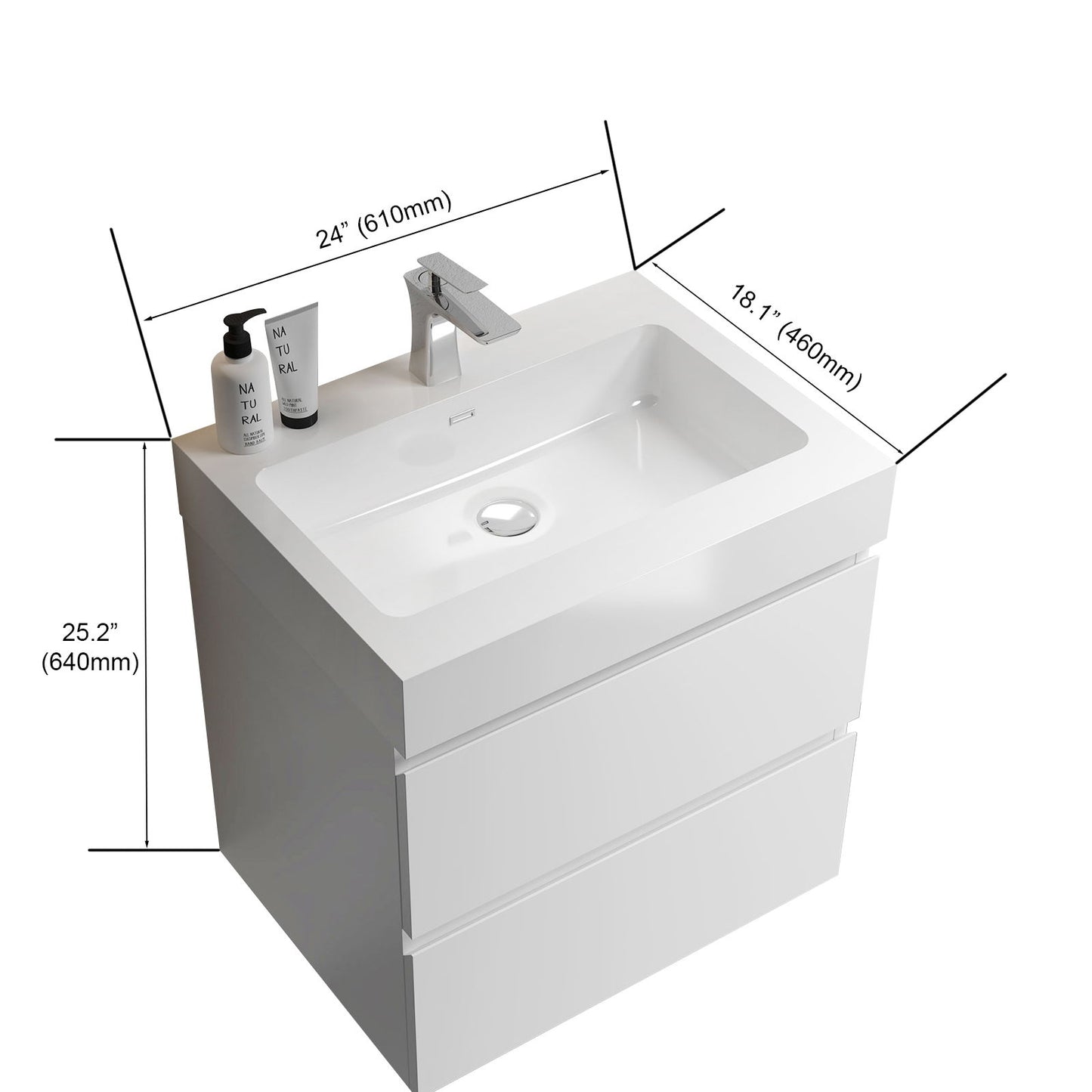 Alice - Bathroom Vanity With Large Storage, Sink Wall Mounted Floating Bathroom Vanity For Modern Bathroom, One-Piece Sink Basin Without Drain And Faucet