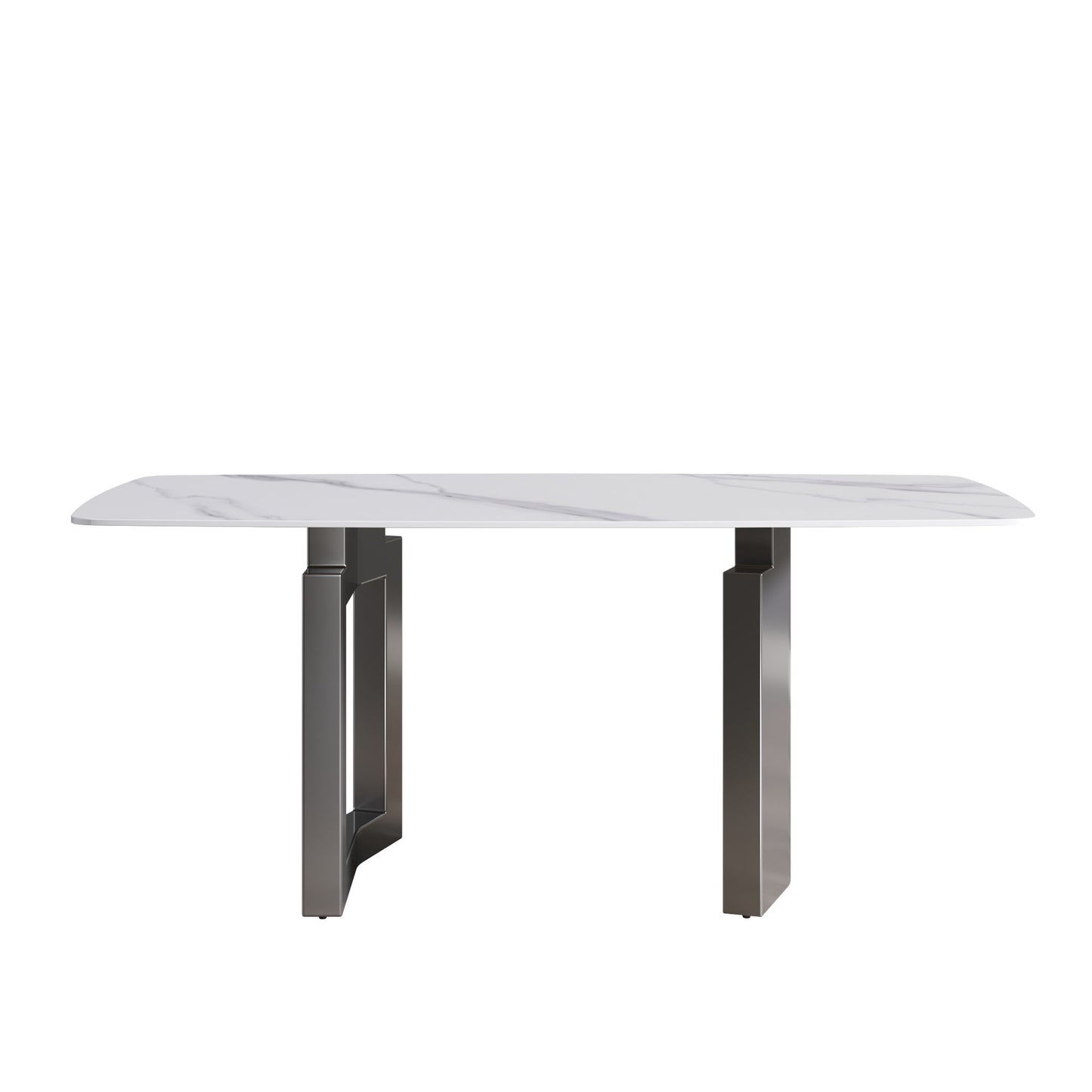 70.87" Modern Artificial Stone White Curved Black Metal Leg Dining Table - White / Black