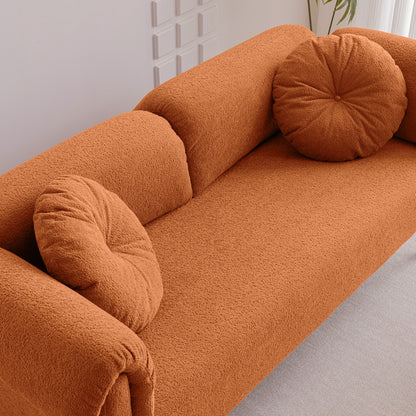 Modern Lamb Wool Sofa With Decorative Throw Pillows For Small Spaces