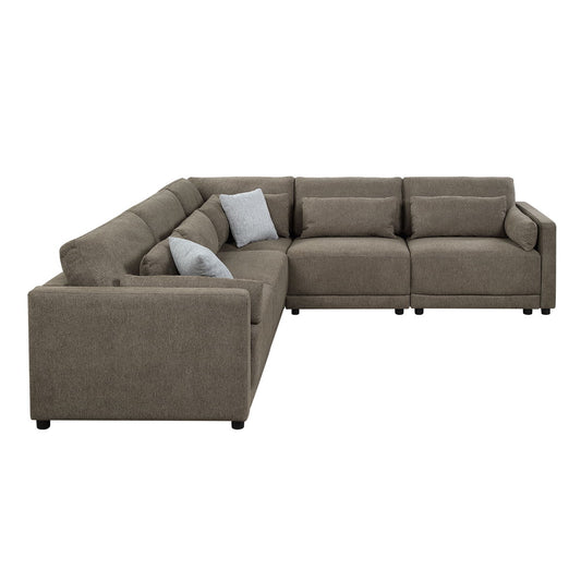 Rylie - Linen Modular Sectional Sofa With Toss Pillows - Brown