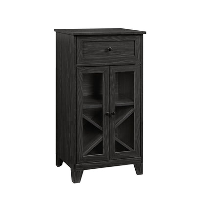 Classic Glass Door Bar Cabinet With Bottle Storage - Graphite