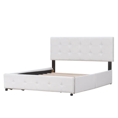 Upholstered Platform Bed With Classic Headboard And 4 Drawers, No Box Spring Needed