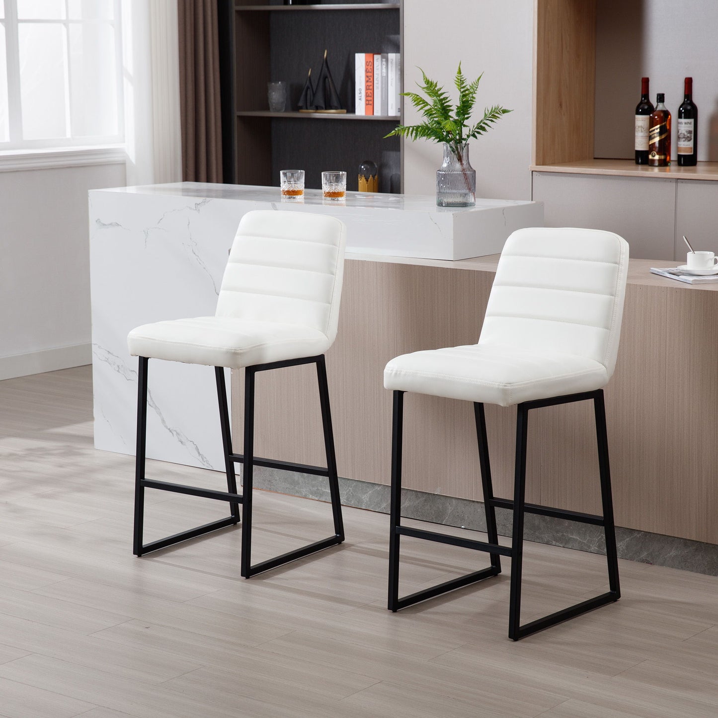 Low Bar Stools (Set of 2) Bar Chairs For Living Room Party Room Kitchen, Upholstered Kitchen Breakfast Bar Stools With Footrest