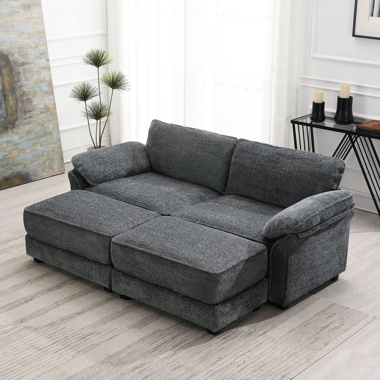 Free Combination Modular Convertible Sectional Sofa Bed Set, 4 Seat Upholstered Sleeper Corner Couch, Deep Seat Loveseat With Ottoman For Living Room, Office, Apartment