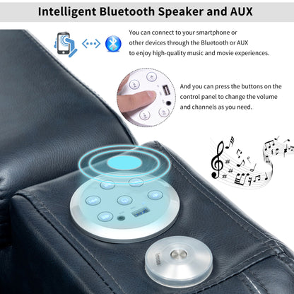 Power Recliner Individual Seat Home Theater Recliner With Cooling Cup Holder - Bluetooth Speaker, Led Lights, USB Ports, Tray Table, Arm Storage For Living Room