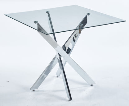 Dining Table With Cross Metal Leg And Tempered Glass, Modern Space Saving Kitchen Table For Living Room Legs, Square Table