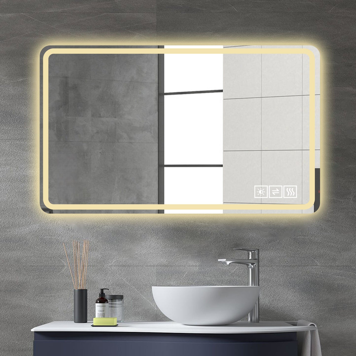 LED Bathroom Mirror Vanity Mirrors With Front Lights Wall Mounted Anti-Fog Frameless Make Up Mirror With Light Copper-Free Mirror Horizontal Or Vertical