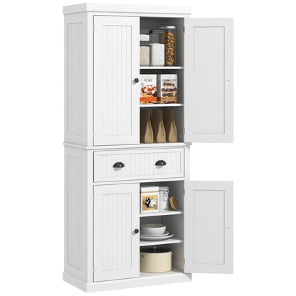 Homcom - 72" Kitchen Pantry, Tall Storage Cabinet, Freestanding Cupboard With Drawer, Doors And Adjustable Shelves - White