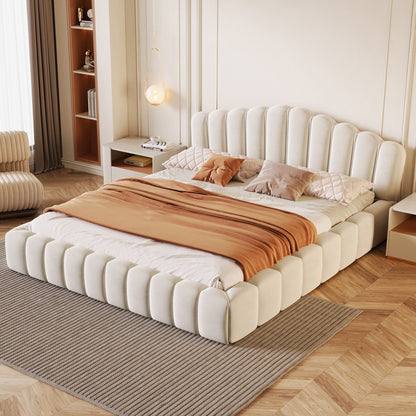 Floor Bed Frame Shell Shaped Headboard For Bedroom, No Box Spring Needed