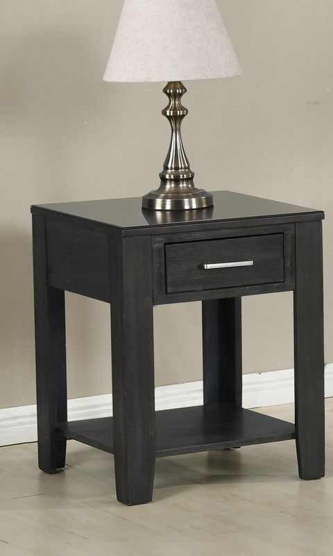 Bruno - Wooden End Table With Tempered Glass Top And Drawer - Ash Gray