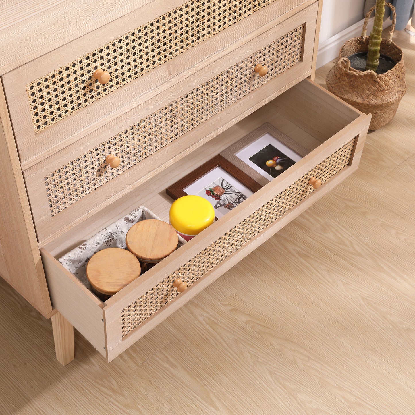 Drawers Rattan Storage Cabinet Rattan Drawer, For Bedroom, Living Room