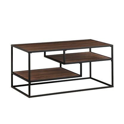 Contemporary Two Tone Metal Coffee Table - Dark Walnut