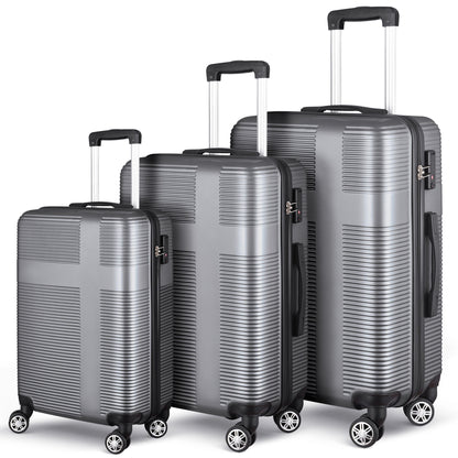 3 Piece Luggage With Tsa Lock Abs, Durable Luggage Set, Lightweight Suitcase With Hooks, Spinner Wheels Cross Stripe Luggage Sets