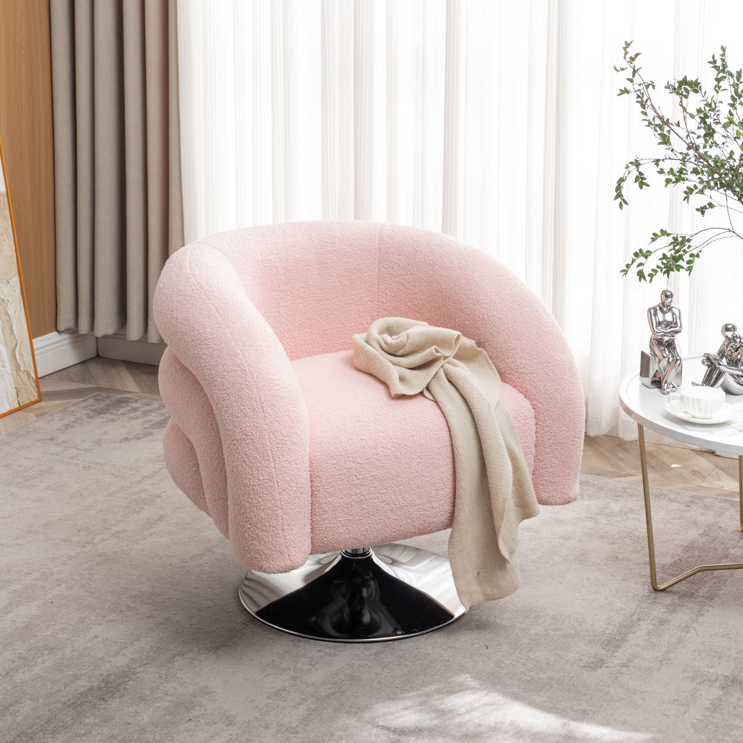 Modern Style Single Swivel Sofa Chair, Teddy Upholstered Single Sofa With Round And Fluffy Reading Chair, Suitable For Living Room