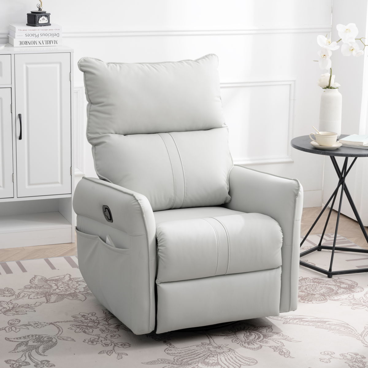 Rocking Recliner Chair, 360 Degree Swivel Nursery Rocking Chair, Glider Chair, Modern Small Rocking Swivel Recliner Chair For Bedroom, Living Room Chair Home Theater Seat, Phone Holder