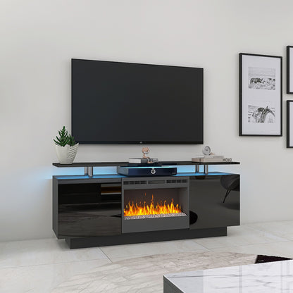 Large TV Cabinet With Fireplace Can Heating Change Color 9 Models 8 Levels Have LED Light - Black