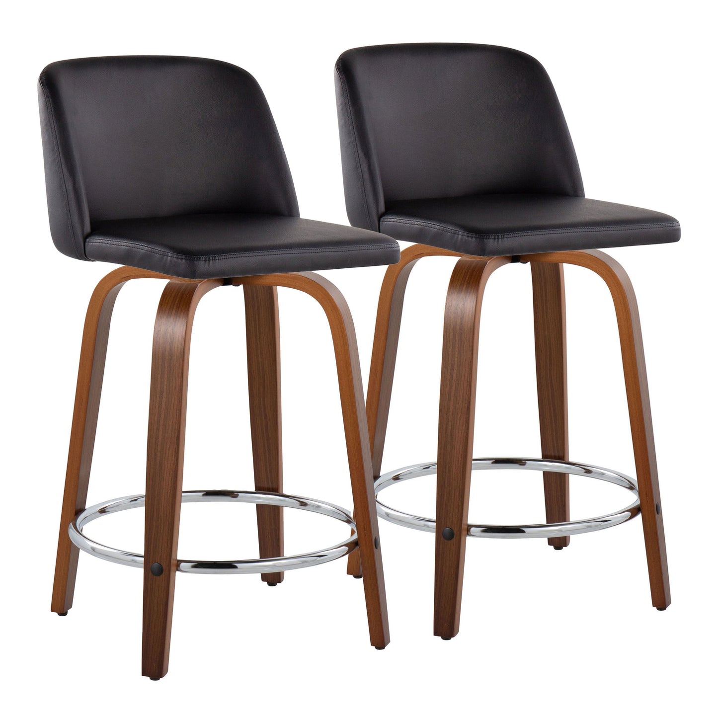 Toriano - Mid Century Modern Fixed Height Counter Stool With Swivel With Round Footrest (Set of 2)