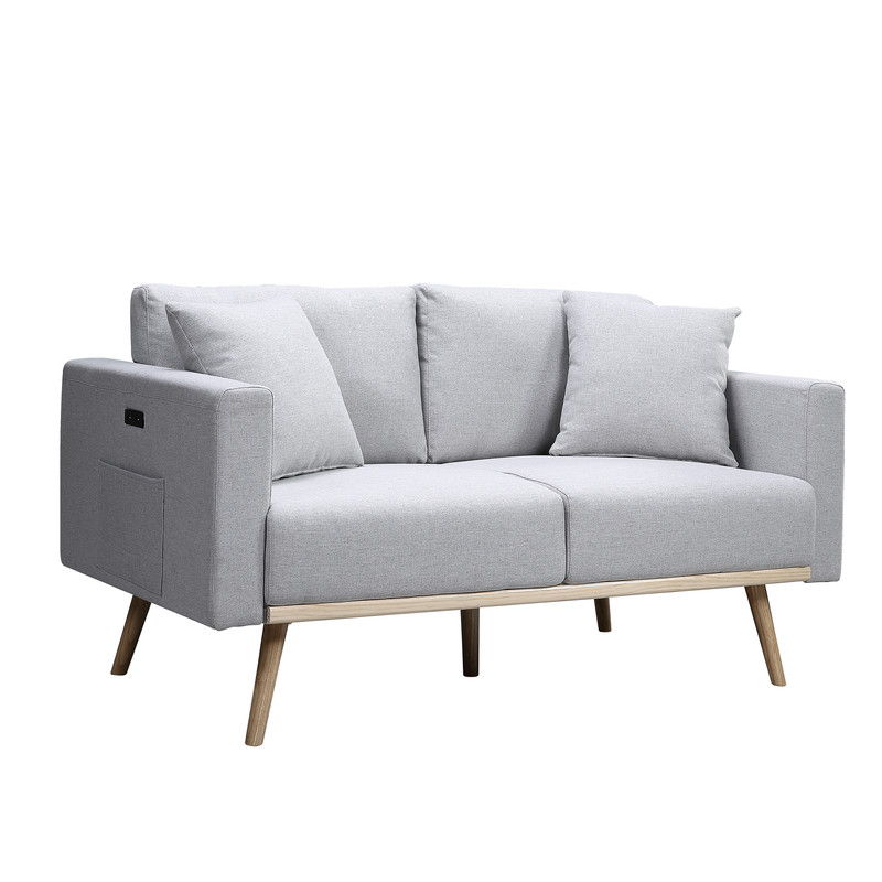 Easton - Linen Fabric Loveseat With USB Charging Ports Pockets And Pillows