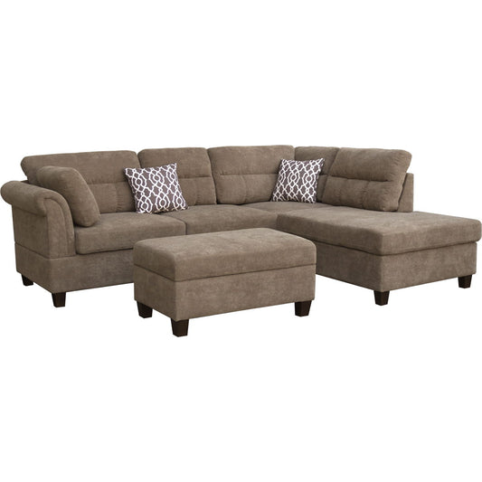 Diego - Fabric Sectional Sofa With Right Facing Chaise, Storage Ottoman, And 2 Accent Pillows