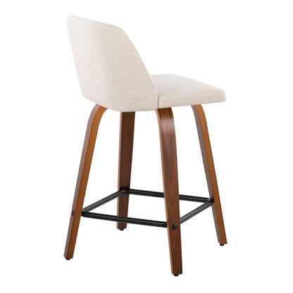 Toriano - Mid Century Modern Fixed Height Counter Stool With Swivel & Square Footrest (Set of 2)