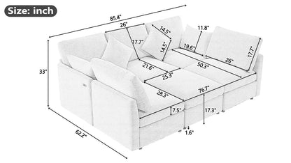 Sectional Sofa Modular Sofa U - Shaped Sofa Couch Sofa Bed L - Shaped Sofa With A Movable Ottoman And Two USB Ports For Living Room