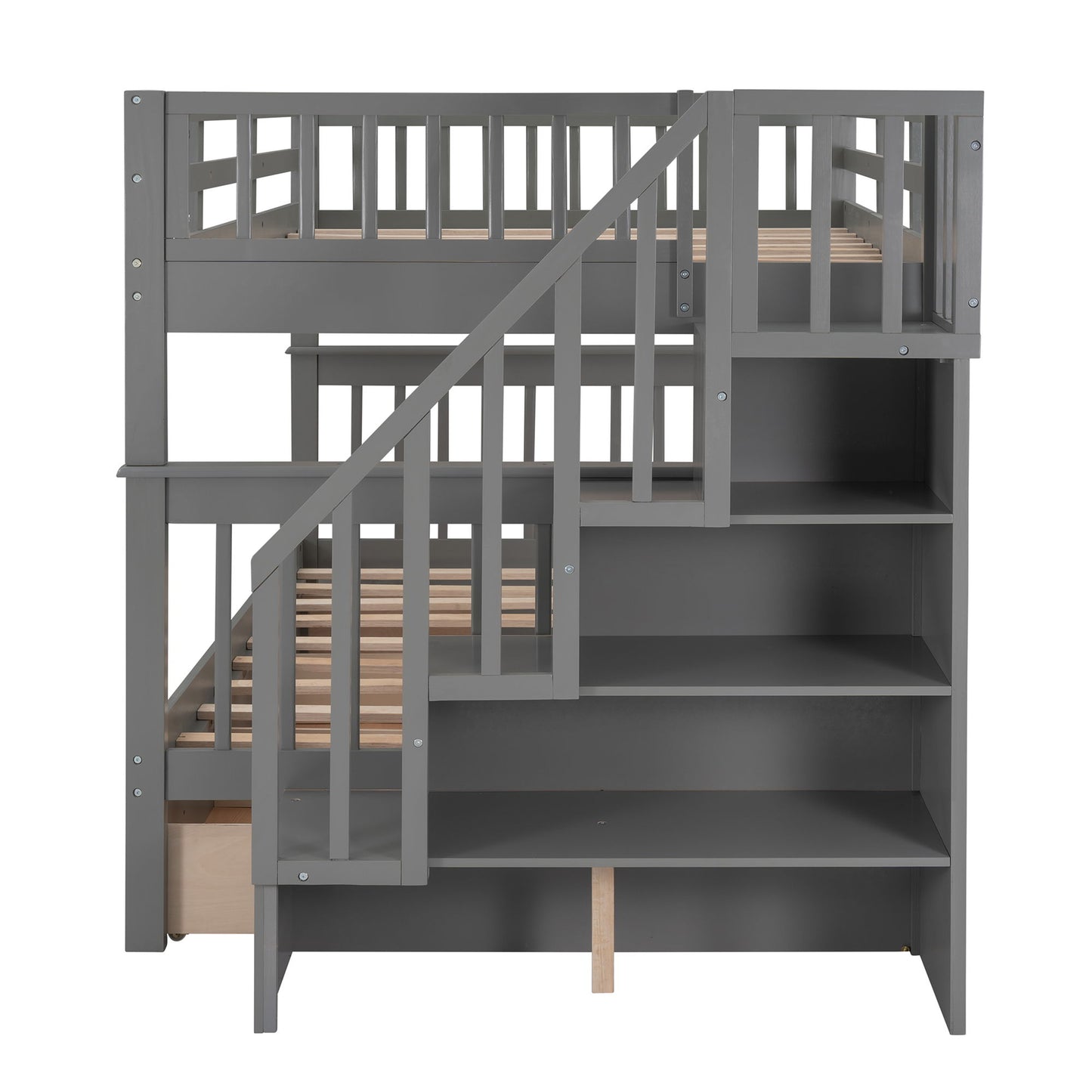 Stairway Bunk Bed With Drawer, Storage And Guard Rail For Bedroom