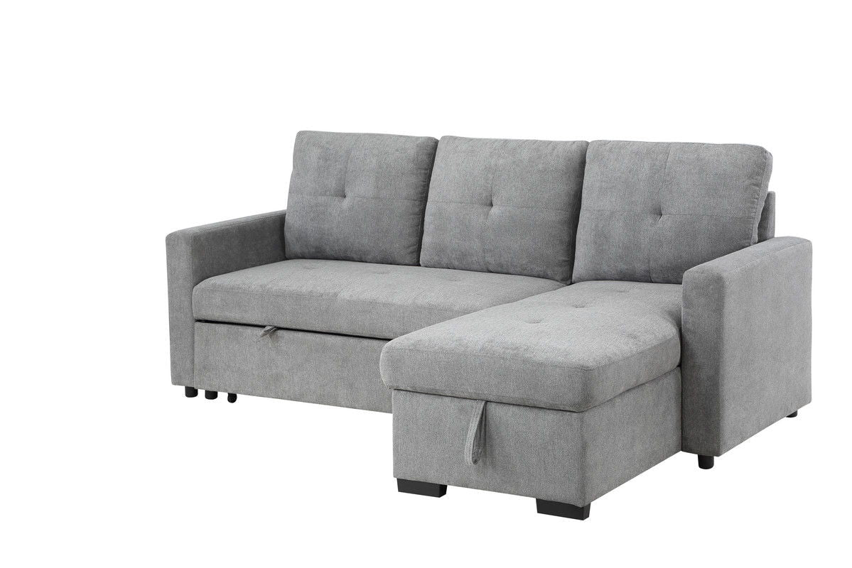 Serenity - Fabric Reversible Sleeper Sectional Sofa With Storage Chaise - Gray