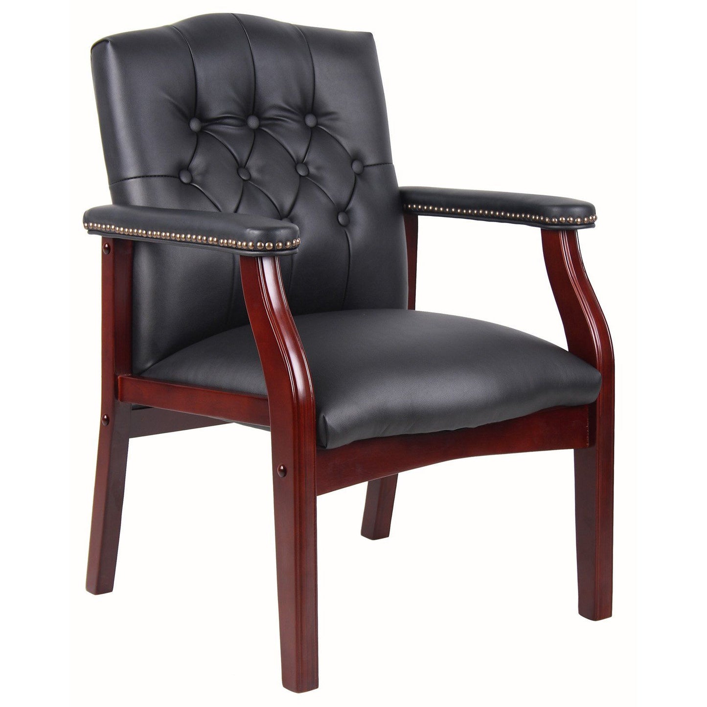 Leather Reception Guest Chairs With Padded Seat And Arms Ergonomic Mid-Back Office Executive Side Chair For Meeting Waiting Room Conference Office Guest Chairs - Black