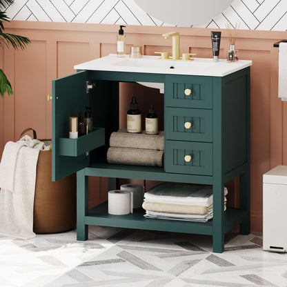 Transitional Style Bathroom Vanity Cabinet Combo With Ceramic Sink