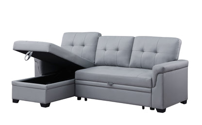 Lexi - Vegan Leather Modern Reversible Sleeper Sectional Sofa With Storage Chaise