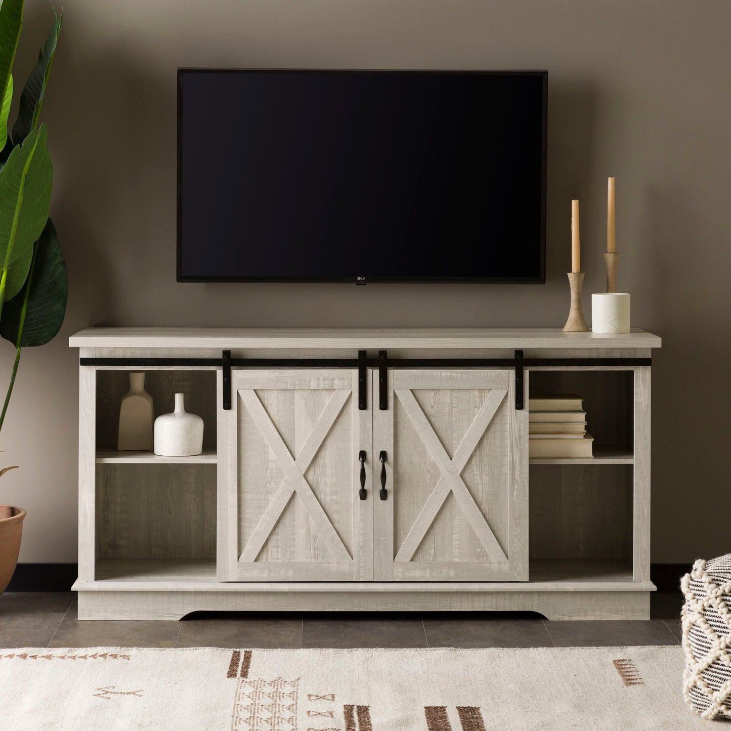 Farmhouse Sliding X Barn Door TV Stand